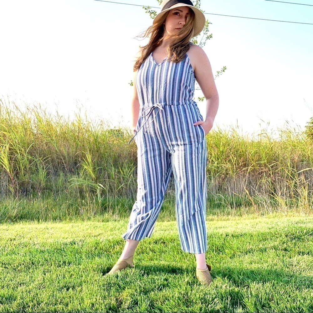 NWT Drew Anthropologie Blue Stripe Linen Jumpsuit